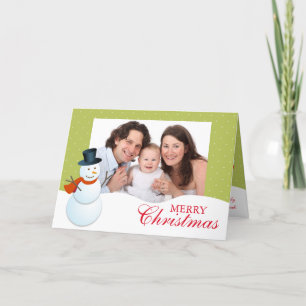 Friendly snowman north pole green Christmas photo Holiday Card