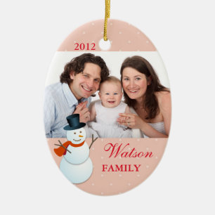 Friendly snowman north pole pink Christmas photo Ceramic Ornament