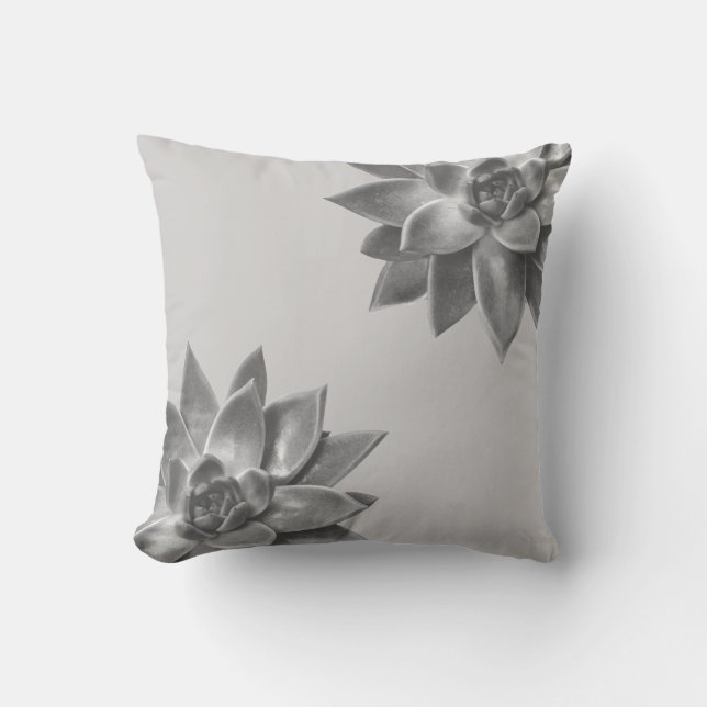 Friendly Succulent Plants on Light Silver Grey Cushion (Front)