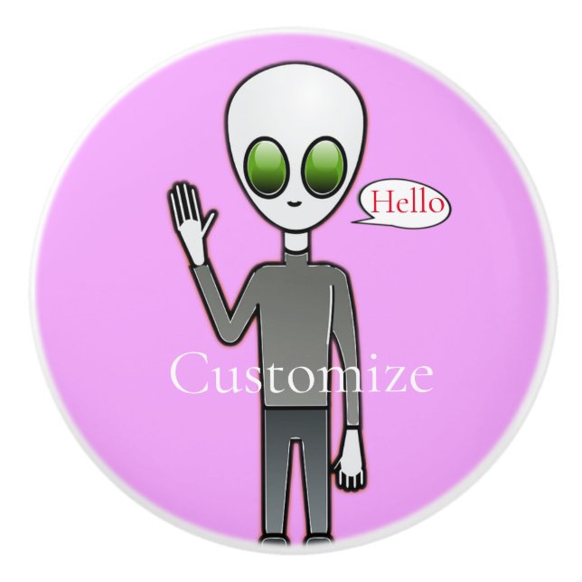 Friendly Waving Alien Thunder_Cove Ceramic Knob (Front)