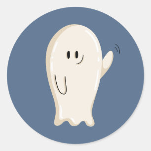 Friendly Waving Ghost Classic Round Sticker