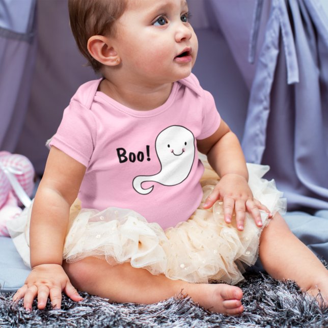 Friendly White Ghost Pink Halloween Baby Baby Bodysuit (Creator Uploaded)