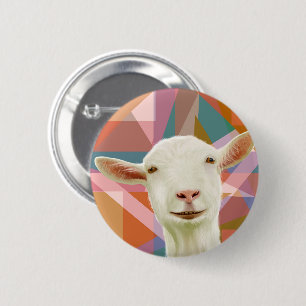 Friendly White Goat Colorful Geometric Orange 6 Cm Round Badge