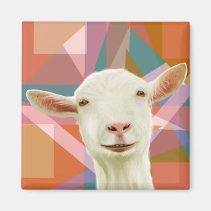 Friendly White Goat Colourful Geometric Orange Magnet