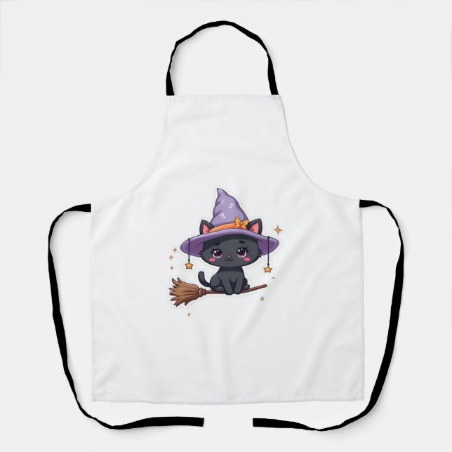 Friendly Witch Hat Cat  Cute Pastel Kawaii Hallowe Apron (Front)