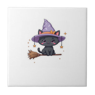 Friendly Witch Hat Cat Cute Pastel Kawaii Hallowe Ceramic Tile