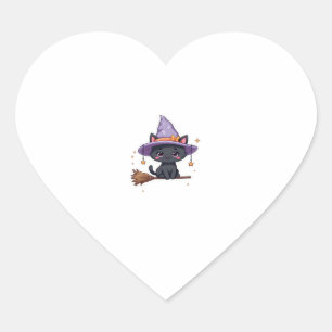 Friendly Witch Hat Cat  Cute Pastel Kawaii Hallowe Heart Sticker