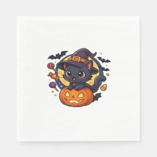 Friendly Witch Hat Cat  Cute Pastel Kawaii Hallowe Napkin