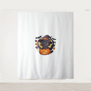 Friendly Witch Hat Cat Cute Pastel Kawaii Hallowe Tapestry