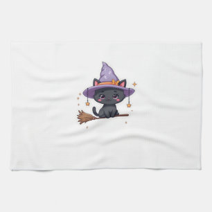 Friendly Witch Hat Cat Cute Pastel Kawaii Hallowe Tea Towel