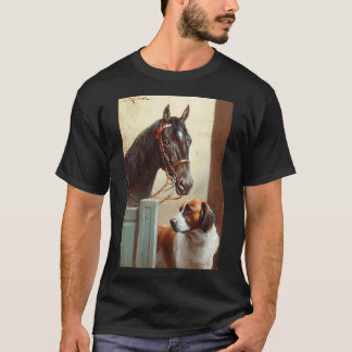Friends, a Bay and a St Bernard in a Stable by Car T-Shirt