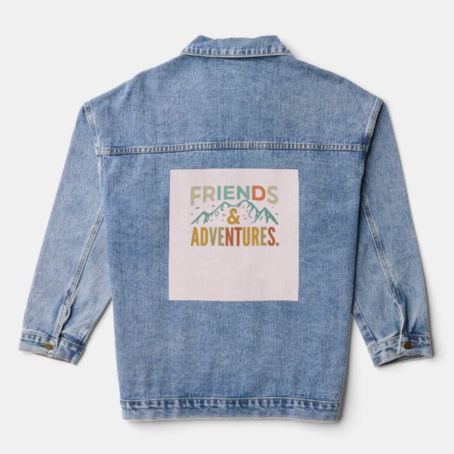 "Friends & Adventures" Multicolor  Denim Jacket (Back)