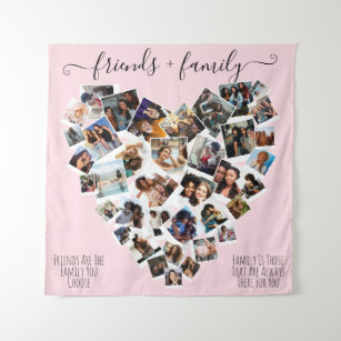 Friends and Family Quotes Photo Heart Collage Post Tapestry