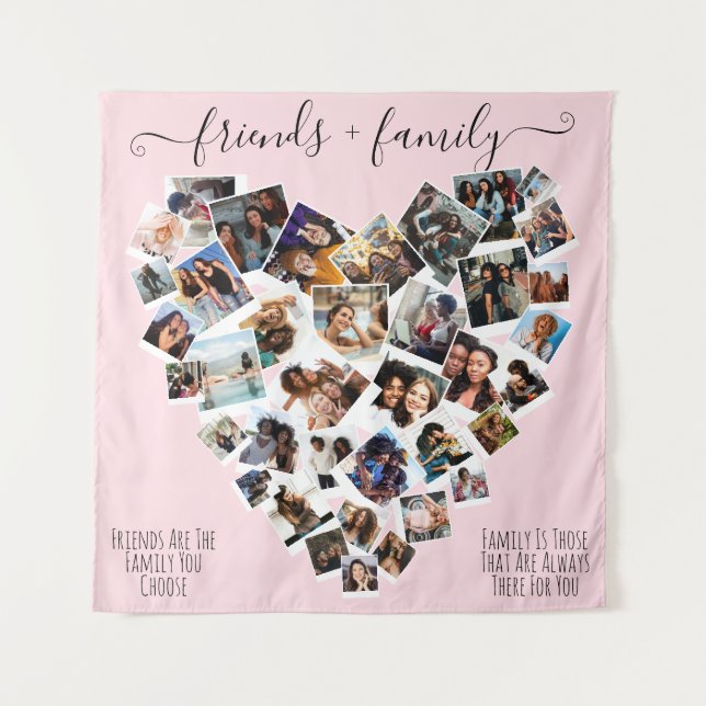 Friends and Family Quotes Photo Heart Collage Post Tapestry (Front)