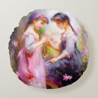 Friends and Flowers Round Cushion