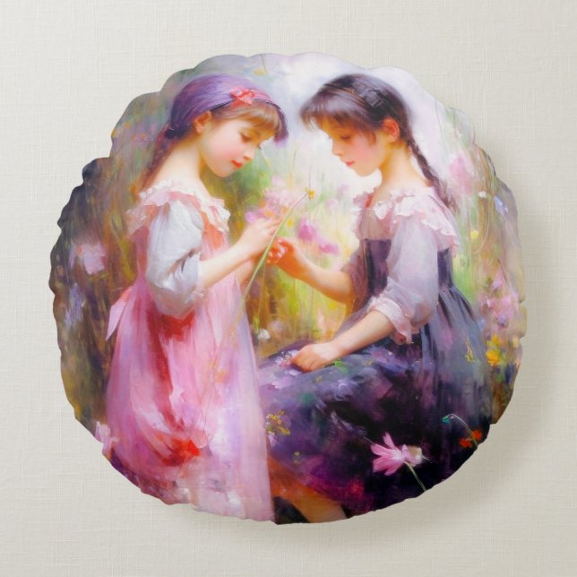Friends and Flowers  Round Cushion (Front)