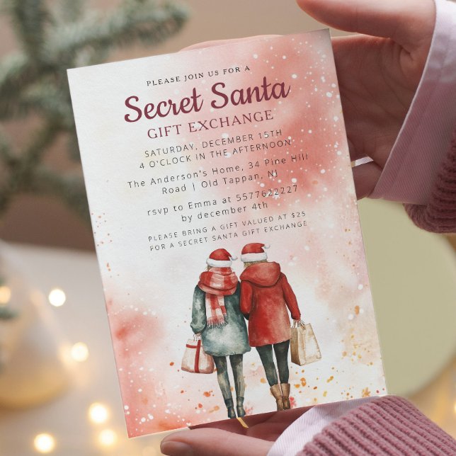 Friends and Gift Bags Secret Santa Pink Party Invitation (Creator Uploaded)