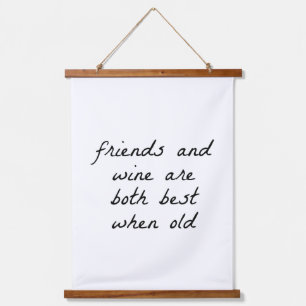 Friends And Wine Wood Topped Wall Tapestry