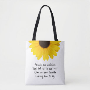 Friends Are Angels Quote Initials Sunflower  Tote Bag