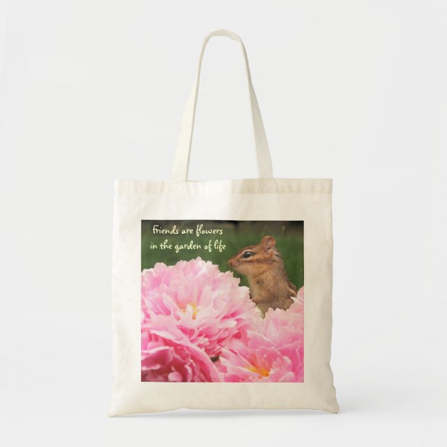 Friends are Flowers Quote Peony Totebag Tote Bag (Front)