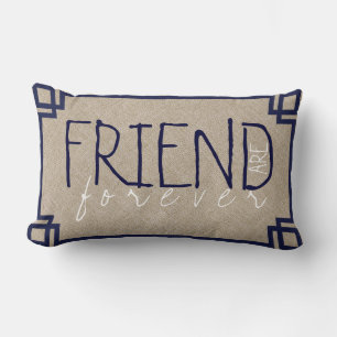 Friends Are Forever Beige Linen & Blue Frame Lumbar Cushion