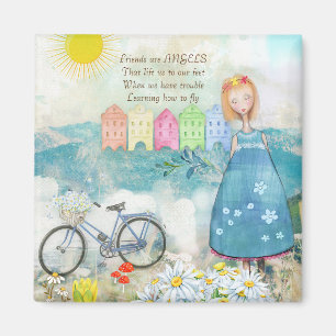 FRIENDS ARE LIKE ANGELS SQUARE MAGNET