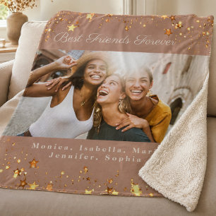 Friends besties photo camel gold stars sherpa blanket