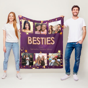Friends besties photo collage purple rose gold  fleece blanket