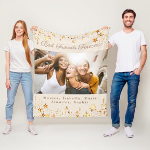 Friends besties photo cream ivory gold stars fleece blanket