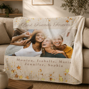 Friends besties photo cream ivory gold stars sherpa blanket