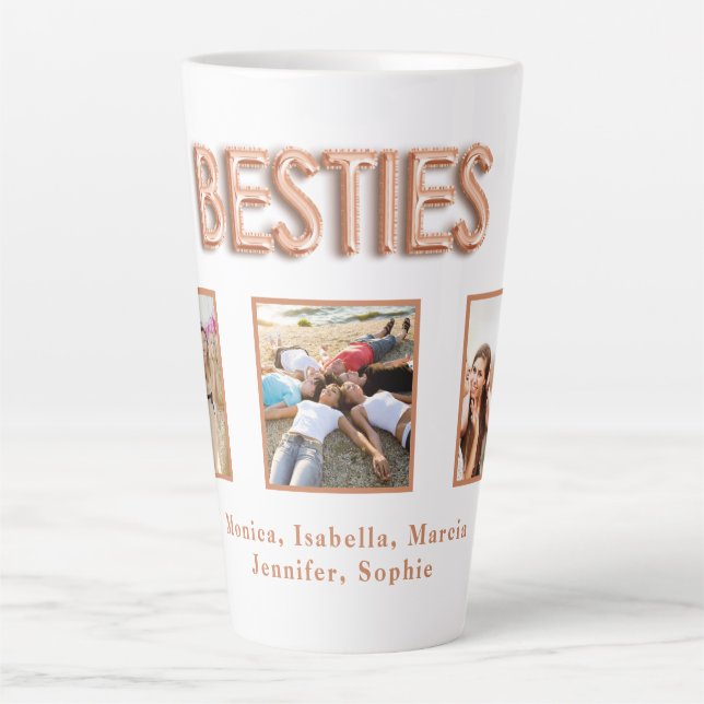 Friends besties photo names rose gold latte mug (Front)