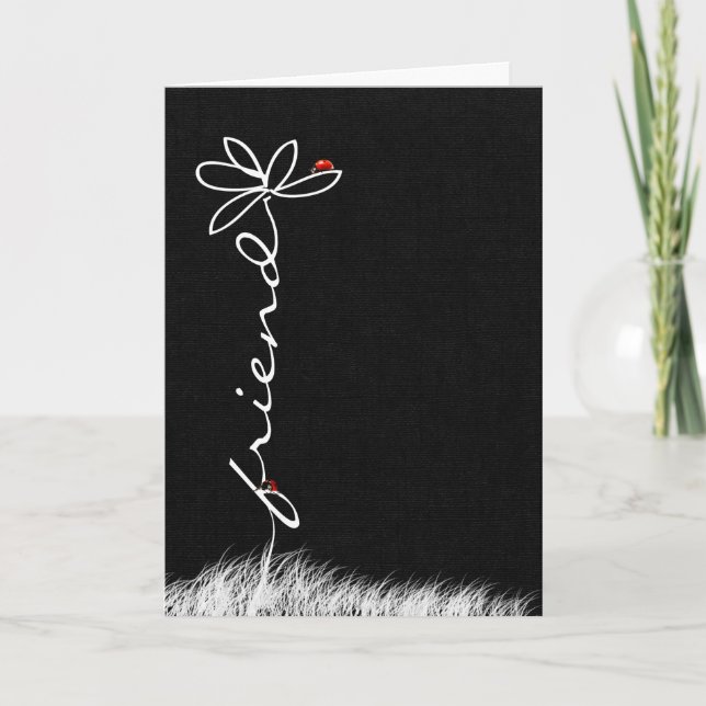 friend's birthday daisy and ladybugs on black card (Front)