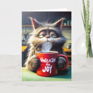 Friend's Birthday Sleepy Cat With Red Mug Card