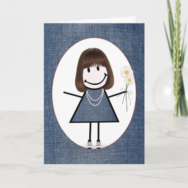 Friend's Birthday Stick Figure Girl Card (Front)