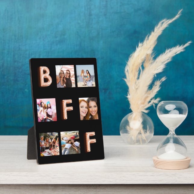 Friends black rose gold photo collage BFF Plaque (Side)