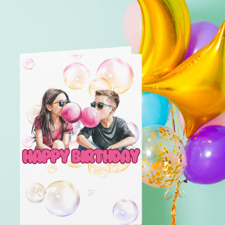 Friends Blowing Bubble,Cute Watercolor Birthday Card