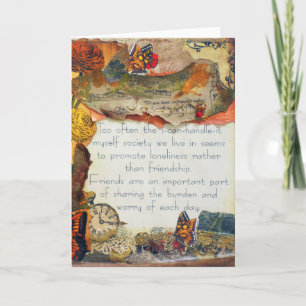 Friends Butterflies Flowers Mixed Media Collage Card