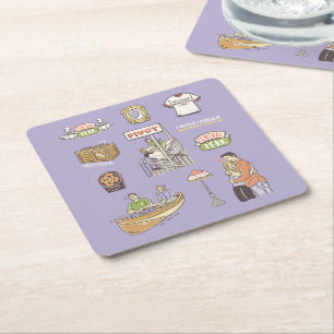 FRIENDS™   Cartoon Icons Square Paper Coaster