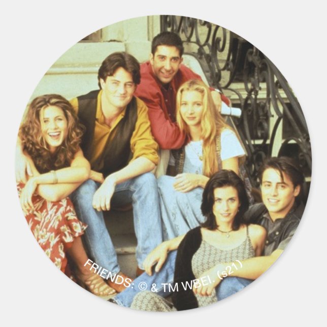 FRIENDS™ | Cast Sitting on the Stoop Classic Round Sticker (Front)