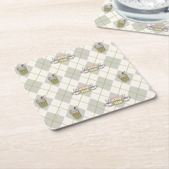 FRIENDS™  | Central Perk Argyle Pattern Square Paper Coaster (Angled)