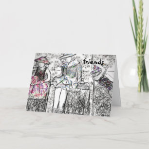 Friends Charcoal Drawing Collage Note Card