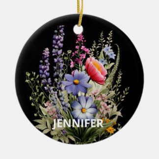 Friends Customise Wildflowers on Black Ceramic Ornament