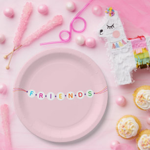 Friends cute friendship bracelet pink Valentine's Paper Plate