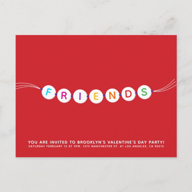 Friends cute friendship bracelet red Valentine's Invitation Postcard (Front)