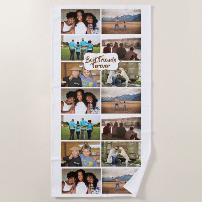 Friends DIY 6 photo collage white reunion party Beach Towel (Front)
