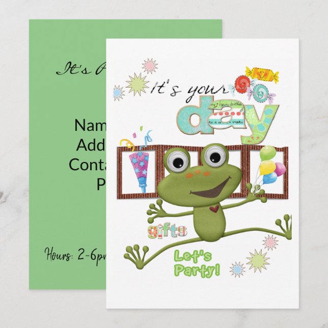 Friends Family Frog Happy Birthday Invitation  (Front/Back)