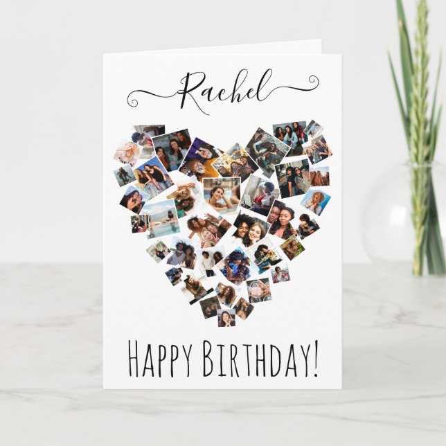Friends Family Photo Heart Collage Happy Birthday Card (Front)