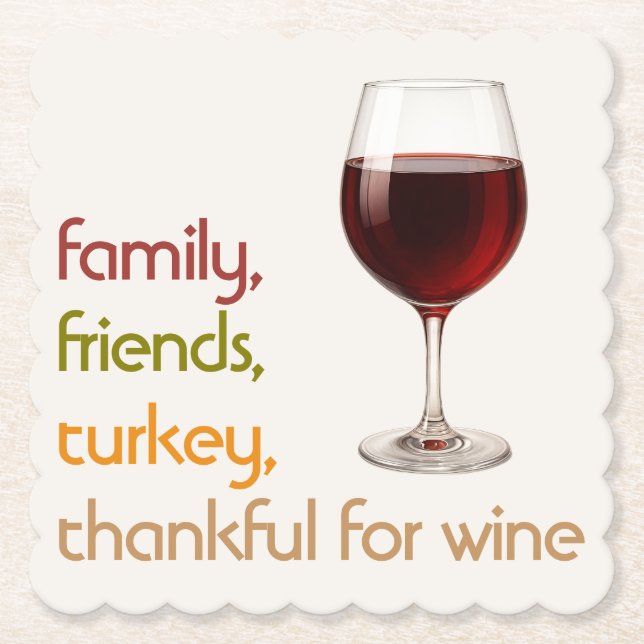 Friends Food Turkey and Wine | Modern Thanksgiving Paper Coaster (Front)