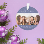 Friends for life photo dusty blue names ornament<br><div class="desc">A gift for your best friend(s) for birthdays,  Christmas or a special event. Text: Friends for Life,  written with a trendy hand lettered style script. Personalise and use your own photo and names. A trendy dark blue coloured background.</div>