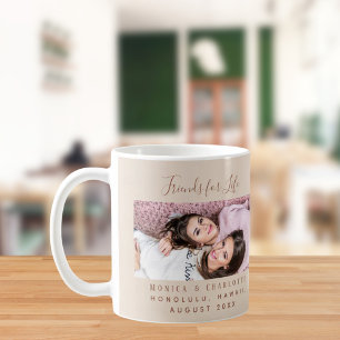 Friends for life photo names champagne beige coffee mug